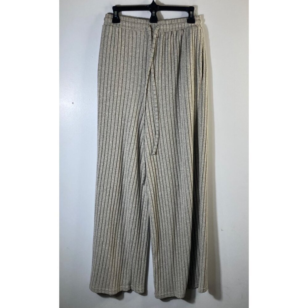 Womens Yozy Wide Leg Ribbed Lounge Pants Tan Gray L Polyester Elastane‎